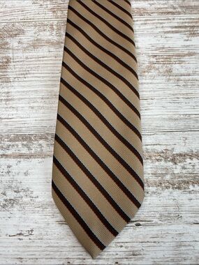 Vintage Principe Tie Tan Brown Blue Striped Classic 3” Business Office